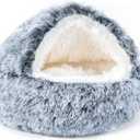 NOYAL Round Hooded Donut Dog Bed for Small & Medium Pets - Plush Fluffy Anti-Anxiety Cat Cave Bed with Cover (Medium 23.6'', Gradient Dark grey)