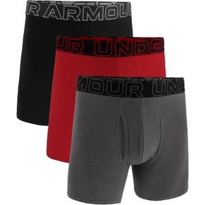 Under Armour mens 3-pack Performance Cotton Boxer Brief, 6" Inseam, All-day Comfort & Ultra-soft (Medium, Castlerock Heather - Core)