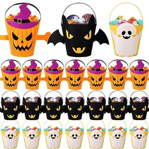 Xtinmee 24 Pieces Halloween Trick or Treat Bags Candy Tote Bucket Pumpkin Bats Ghost Reusable Portable Goody Collapsible Multipurpose Halloween Goodie Bags with Handle for Kids Party Supplies Gifts