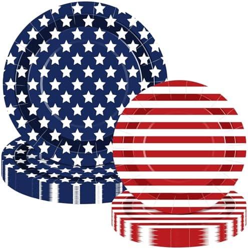 Mumufy 100 Pack 4th of July Paper Plates Patriotic Paper Plates American Flag for Patriotic Party, Independence Day Dessert Party Favors for Veterans Day Election-day Memorial-day
