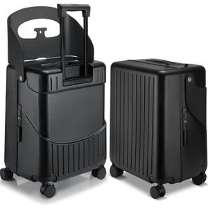20 Inch Ride on Luggage with Seat for Kids Expandable Ride on Suitcase with Spinner Wheels and Locks for Travel (Black)