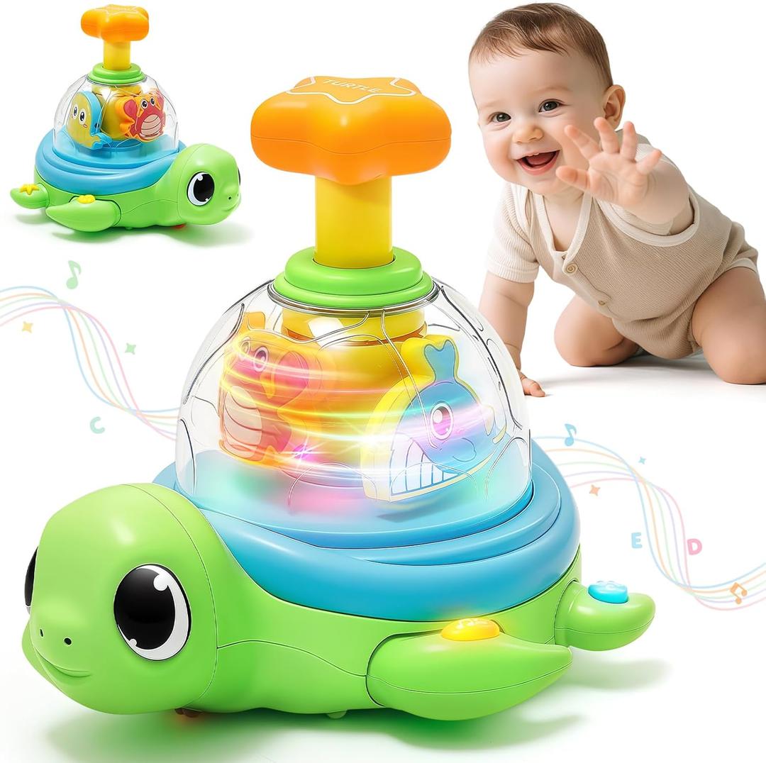 Baby Crawling Toys 6-12 Months, Musical Light-up Toys for 1 Year Old, Press to Spin Turtle for Cause and Effect, Infant Tummy Time Early Learning, Christmas Birthday Gifts Boy Girl 7 8 9 10 11 Month