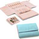 Becko US Jewelry Organizer Roll Travel Jewel Bag case for Multiple Necklaces, Rings, Bracelets, Supple Leather & Suede, Large Capacity Without Crease, Lightweight, Portable & Practical (Blue)