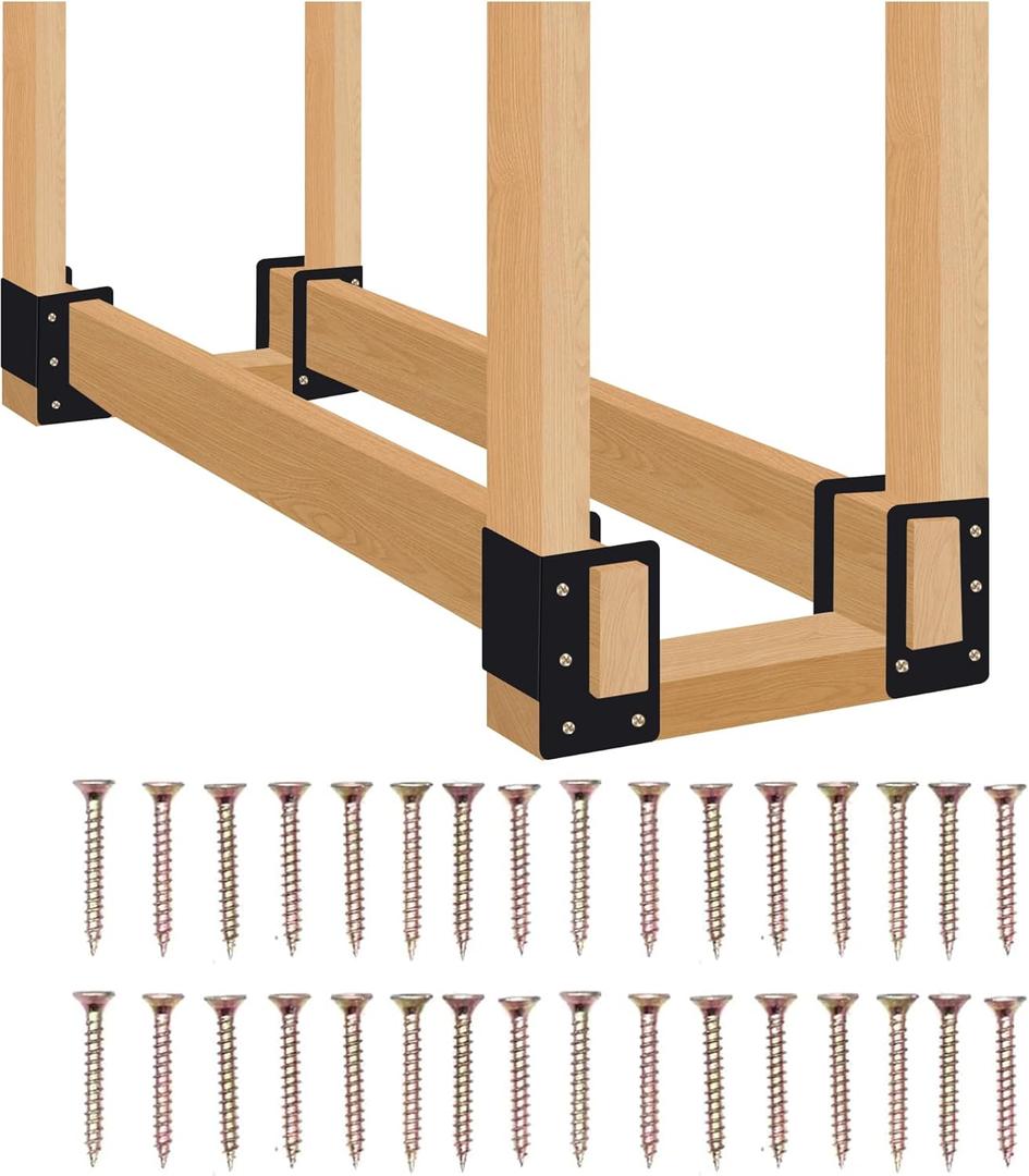 4 Pack Firewood Log Storage Rack Bracket,Indoor Outdoor Adjustable Heavy Duty Powder Coated Steel Holder,Fireplace Wood Storage, Log Holder