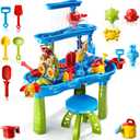 3-Tier Kids Water Table for Toddlers Kids Ages 3-5 4-8, Summer Outdoor Water Table Beach Kids Toys, Toddler Sensory Activity Sand Box Play Set with Rain Showers Splash Pond for Boys Girls