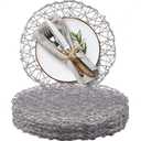 AHHFSMEI Paper Braided Round Placemats Set of 12 Natural Non-Slip Heat Resistant Table Mats for Dining Tables Woven Indoor & Outdoor Place mats for Thanksgiving(Silver)