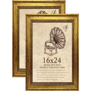 16x24 Picture Frame with Real Glass set of 2, Vintage Frames - Antique Style Frames for Wall - Ornate Frame for Rustic Gold Office or Home Decor Display Family Friends Wedding Gift, 16x24in
