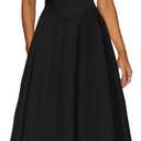 Kaximil Women's Square Neck Sleeveless A Line Maxi Dress Smocked Ruffle Flowy Casual Long Dresses (Small, Black)