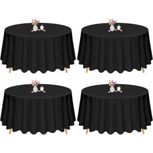 Pesonlook 4 Pack Black Round Tablecloth 90 Inch, Premium Round Table Cloth Washable Polyester Table Cover Stain and Wrinkle Resistant Decorative Table Cover for Wedding Party Dining Banquet