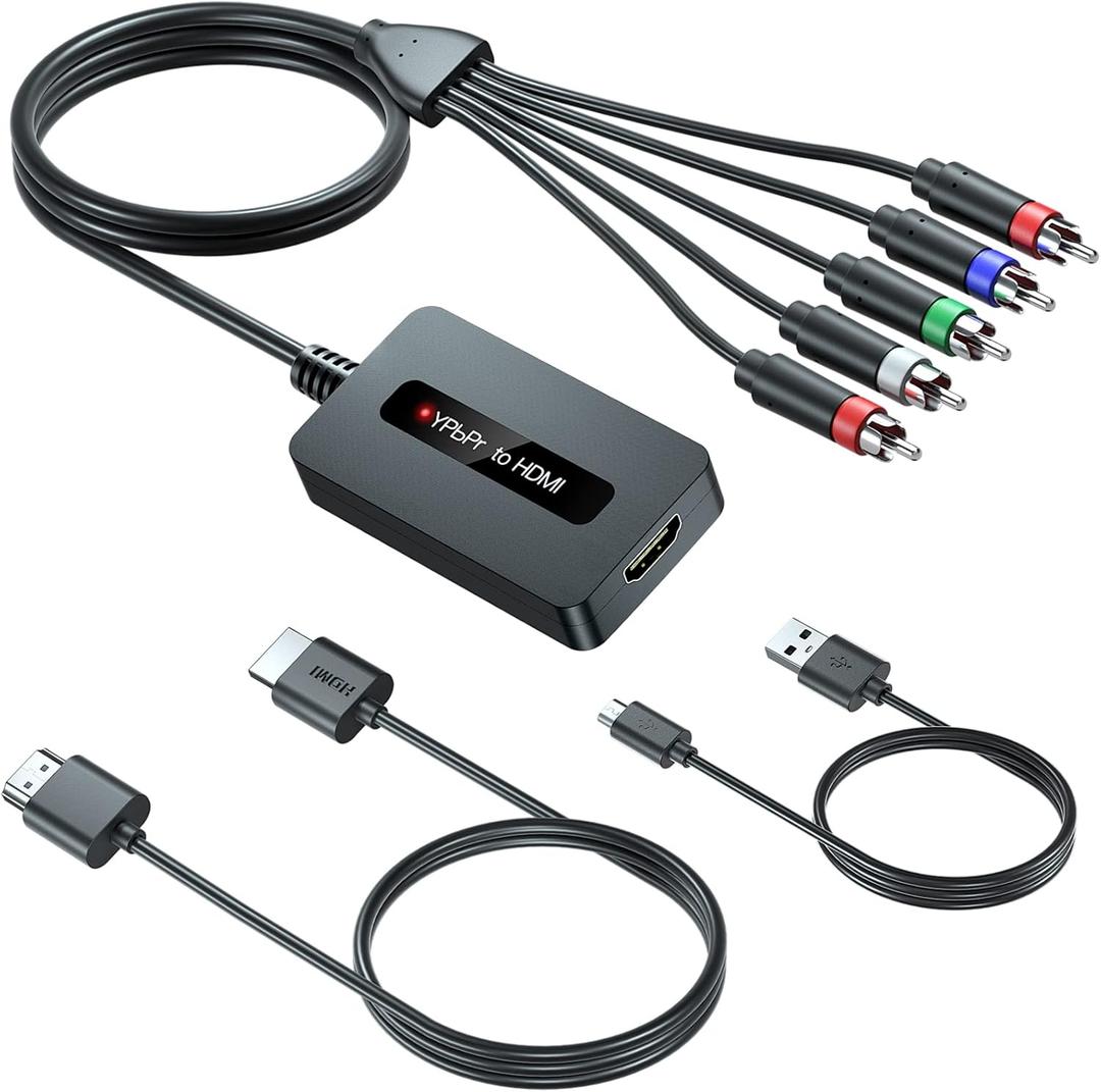 Male Component to HDMI Converter Cable with HDMI and Component Cables for DVD/STB with Female Component Output to Display on HDTVs, 1080P YPbPr to HDMI Converter, Component in HDMI Out Adapter