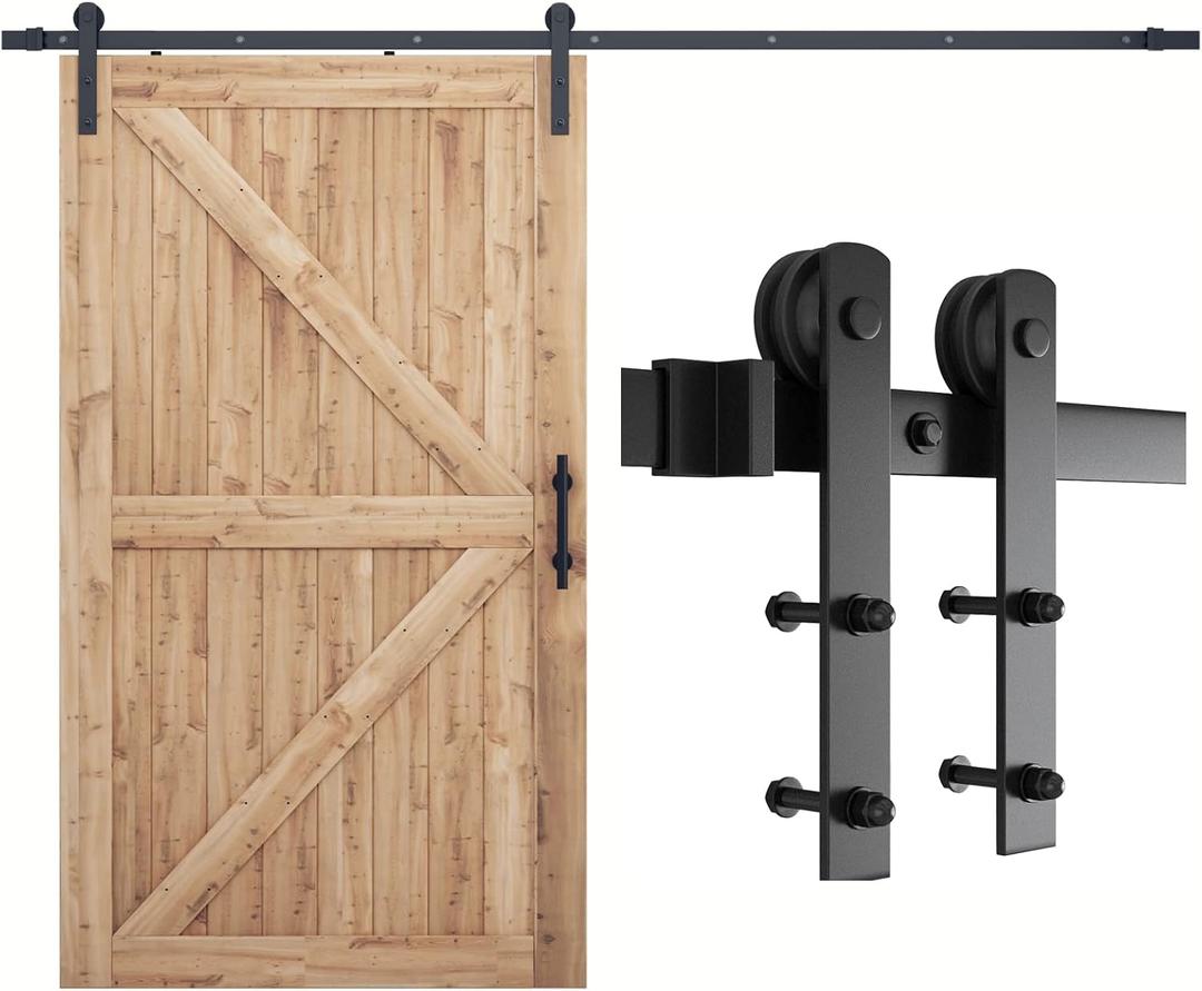 SMARTSTANDARD 9ft Barn Door Hardware kit, Barn Door Track, Sliding Door Hardware kit, Smoothly and Quietly -Heavy Duty Sturdy -Easy to Install, Fit 54" Wide Door Panel (I Shape Hanger)