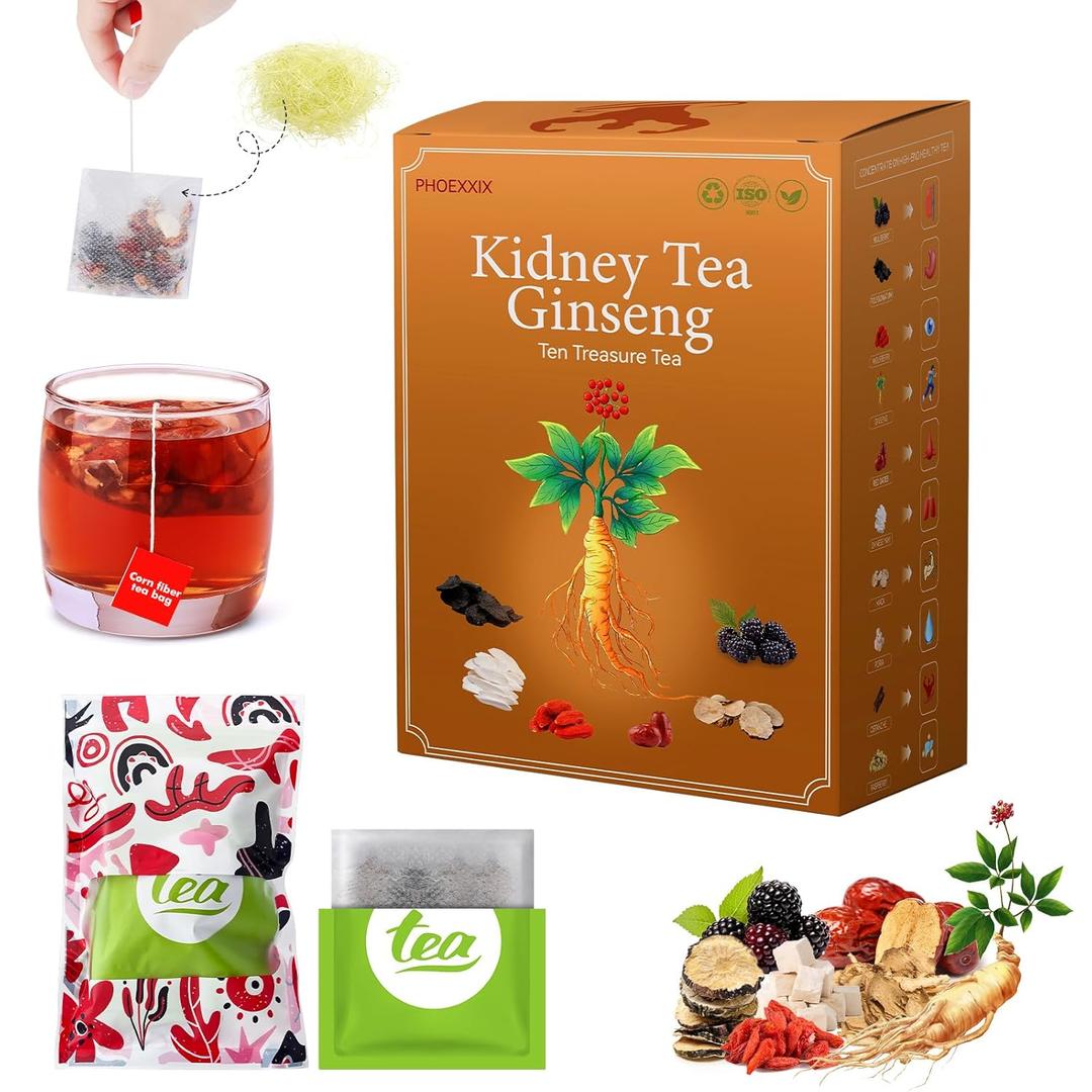 Kidney Tea Formula Ginseng Ten Treasure Tea for Men & Women, Herbal Ginseng Tea Bags for Liver eleven Precious Natural Ingredients Formula, Thoughtful Gift for Spouses, Parents, Gym-Goers(1 Pack/25 Bags)