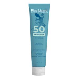 Blue Lizard Sensitive Mineral SPF 50 Sunscreen Lotion, 100% Mineral Sunscreen, UVA/UVB Protection, Infused with organic Aloe Vera, Soothes and Hydrates, 5 fl oz | with Zinc Oxide, 50+, Water Resistant, UVAUVB Protection, Sensitve, Expires on 08/2027