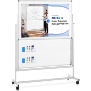 60 x 48 in Rolling Whiteboard Height Adjustable White Board on Wheels