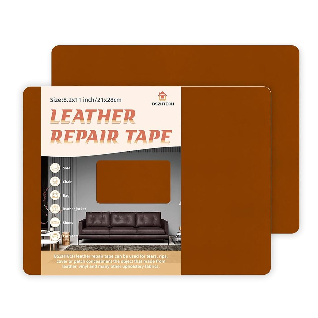 Leather Repair Tape Self-Adhesive Leather Repair Patch for Couch Furniture Sofas Car Seats Advanced PU Vinyl Leather Repair Kit(Brown,2Pcs 8.2X11 inch)