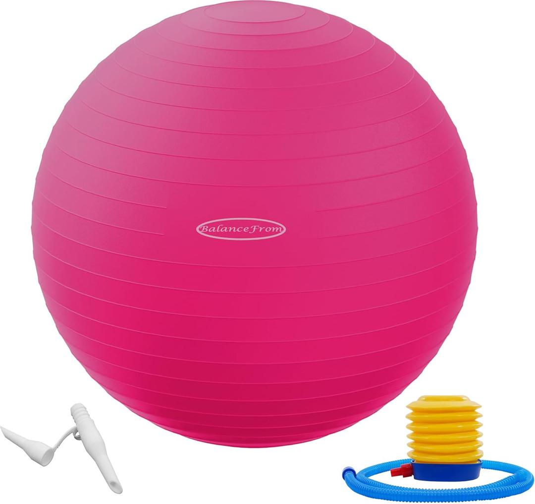 Fitvids Exercise Ball for Fitness, Yoga, Pilates with Quick Pump, Anti-Burst Slip Resistant Balance Ball (23-26in (58-65cm), L, Pink)