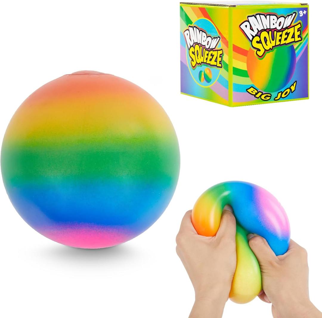 Giant 4-Inch Rainbow Stress Ball -Jumbo Big Squeeze Relief! Fills Your Entire Palm, 2X Larger Than Standard, Ultra-Soft Ball for Deep Stress Relief