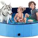 Jasonwell Foldable Dog Pet Bath Pool Collapsible Dog Pet Pool Bathing Tub Kiddie Pool Doggie Wading Pool for Puppy Small Medium Large Dogs Cats and Kids 63" Blue XXL