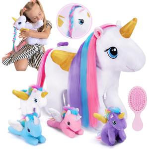 OUOZZZ Unicorn Stuffed Animal with 4 Babies Inside and a Comb 14.7" Colorful Rainbow Unicorn Plush for Kids, Girls, Daughters on Birthday, Christmas, Easter