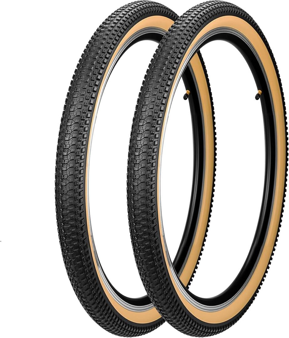 2 Pack Mountain Bike Tire 20" 22" 24" 26" 27.5" 29" Strong Grip Compatible Replacement Bicycle Tire for MTB Mountain Bicycle (Brown Side Wall (2 Tires))