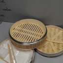 11.8-Inch Vertical Bamboo Steamer Basket, 2-Tier with Stainless Steel Rings | 50 Liners, Sauce Dish & 2-Chopsticks | Cooking Pot for Buns Dumplings Rice Vegetables Dim Sum