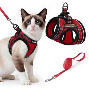rabbitgoo Cat Harness and Leash Set for Walking Escape Proof, Adjustable Soft Kittens Vest with Reflective Strip for Cats, Comfortable Outdoor Vest, Red, Large