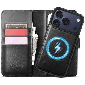 DJBull 2-in-1 Detachable Wallet Case for iPhone 17 Pro Max 6.9" RFID Blocking Flip Folio with Card Holder | PU Leather Shockproof Protective Cover Women Men for Apple 17 Pro Max Phone Case Black