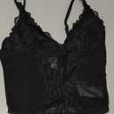 SHENHE Women's Mesh Lace Bustier Corset Top Deep V Neck Spaghetti Strap Fitted Crop Cami Tank, Medium