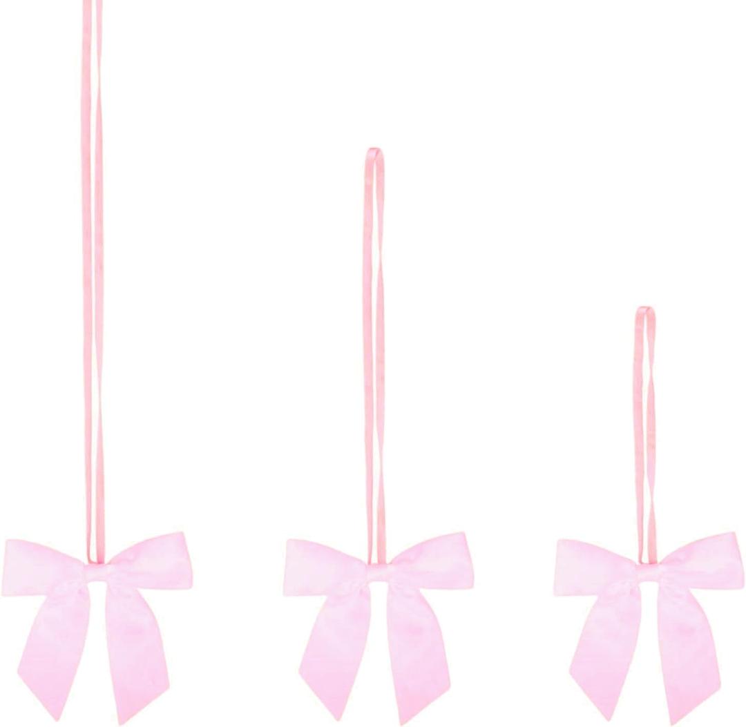Meseey 30pcs 3 Inch 5 Inch 8 Inch Elastic Gift Bows Pre-Tied,Stretchy Reusable Satin Ribbon Loops for Christmas/Wedding/Baby Shower Self-Adhesive Party Favors Decorations(Pink)