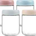 16 oz/480 ml Glass Storage Canister with Airtight Lid, 4 Pack Clear Overnight Oats Containers, Cute Decorative Mason Salad Jar for Snacks, Yogurt, Cereal, Fruit, Spice, Sugar, Coffee, Tea