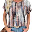 ATHMILE Women's Tunics Loose Fit Dressy Blouses Summer Short Sleeve Tops with Curved Hem Beach Vacation Clothes for Women (XXL)