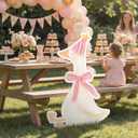 One Silly Goose Birthday Decorations Life Size Cardboard Cutout 35 x 24 Inch, Silly Goose Backdrop Stand Up for 1st Birthday Party, Baby Shower & Duck Farm Animal Birthday Photo Prop (Peach Pink)