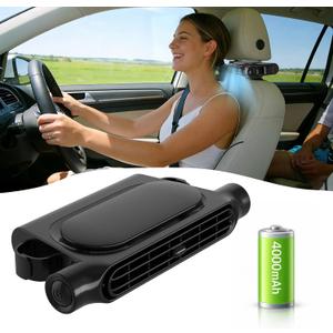 Car Fan with 4000mAh Battery, Portable Car Air Conditioner for Front or Back Seat Cooling, Easy Install Car Seat Fan for Kids, USB Car Fans That Blow Cold Air Car Essentials for Summer Road Trips