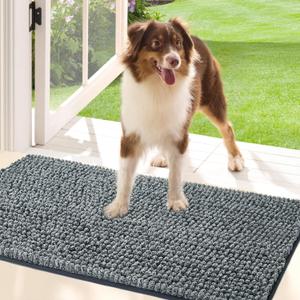 Bedsure Dog Door Mat for Muddy Paws, High-Low Absorbent Chenille Indoor Entrance Mud Dirt Trapper Soak-Stopper, Machine Washable Non-Slip Entryway Rug for Pets, 35"x24"  (Speckled Gray)