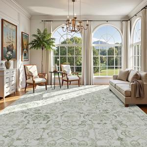 Sage Neutral Large Area Rug 10x12 for Living Room, Washable Rug for Dining Room Bedroom, Anti-Slip Low-Pile and Soft Accent Rug Farmhouse Office Home Decor Light Green