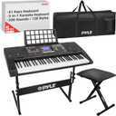 Pyle 61-Key Digital Karaoke Keyboard Piano  Portable Electronic Music Keyboard with Stand, Stool, Mic Input, Stereo Speakers, Record & Playback, Teaching Functions & Case Bag