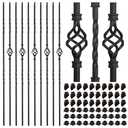 30 Pack Staircases Iron Balusters -1/ 2'' Square Hollow Metal Spindles with Single Basket and Double Twist Design, Includes 30 Flat Shoes & 30 Angle Shoes