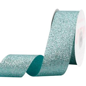 VATIN Light Blue Continues Glitter Ribbon - 1-1/2 Inch x 25 Yards for Gift Wrapping, Crafts, Christmas Tree, Ornaments, and Home Decor - Light Blue Cut Edge Christmas Ribbon