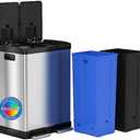 iTouchless 16 Gallon Dual Trash Can & Recycling Bin, Soft-Close Lid, Odor Filters, Stainless Steel with 2 Separated 8 Gallon/30 Liter Bins, Space-Saving Design Hands-Free Foot Pedals for Home & Office