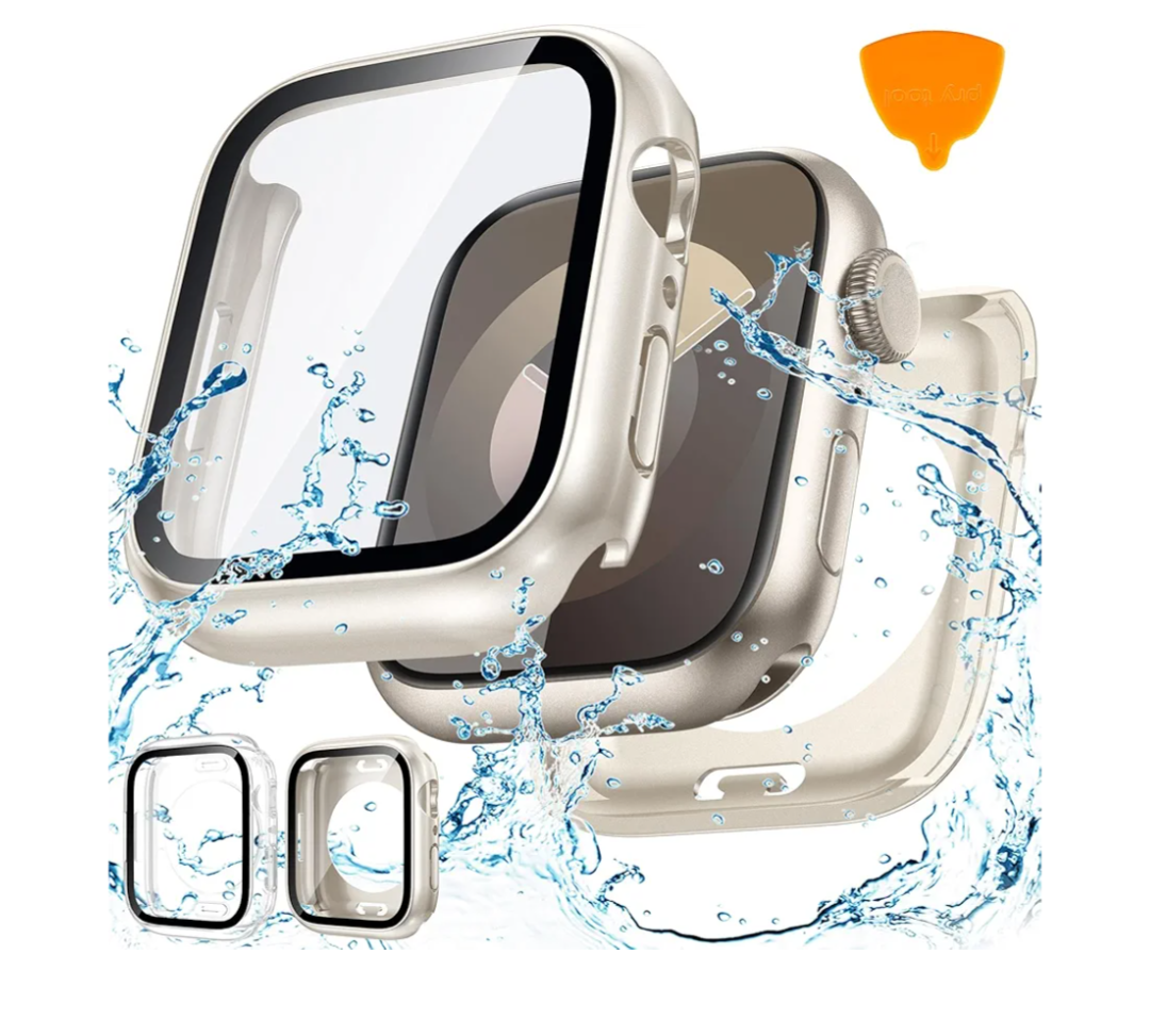 Goton 2-Pack for Apple Watch Screen Protector Case 40mm Series 6/5/4, SE 3/2/1, Waterproof PC Bumper with Tempered Glass for iWatch 40 mm, 360° Full Cover, Shockproof Scratch-Resistant, Easy Install