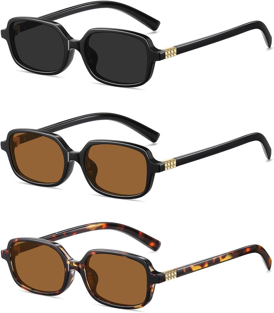 Retro Rectangular Sunglasses for Women Trendy Funny Vintage Fashion Narrow Small 90s Sunnies(3 Pack)