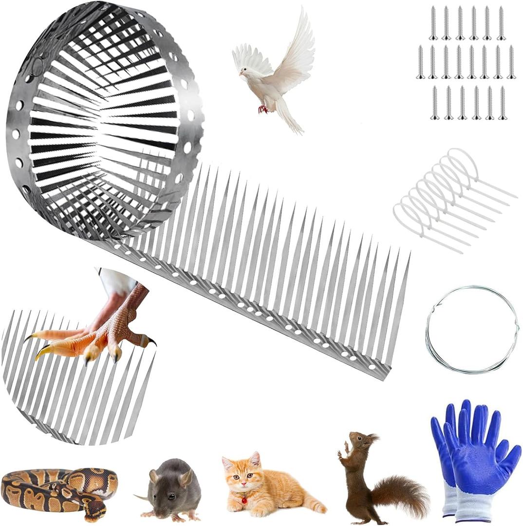 Bird Spikes, Pigeon Squirrel Raccoon Cat Bird Deterrent Anti-Climb Spikes for Outside, Anti Animal Defender Spikes Outdoor to Keep Birds Away for Window Roof Fence Railing (Stainless Steel)