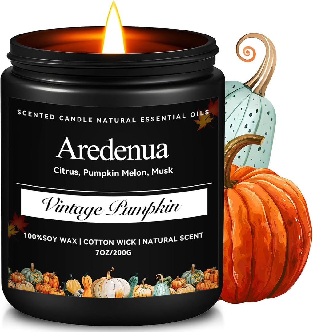 2 x Vintage Pumpkin Candle  Warm Holiday Pumpkin Scent, Cozy Christmas Winter Seasonal Candles for Home, Hand-Poured Soy Candles for Christmas Dcor & Cozy Gifting (Black-7oz)