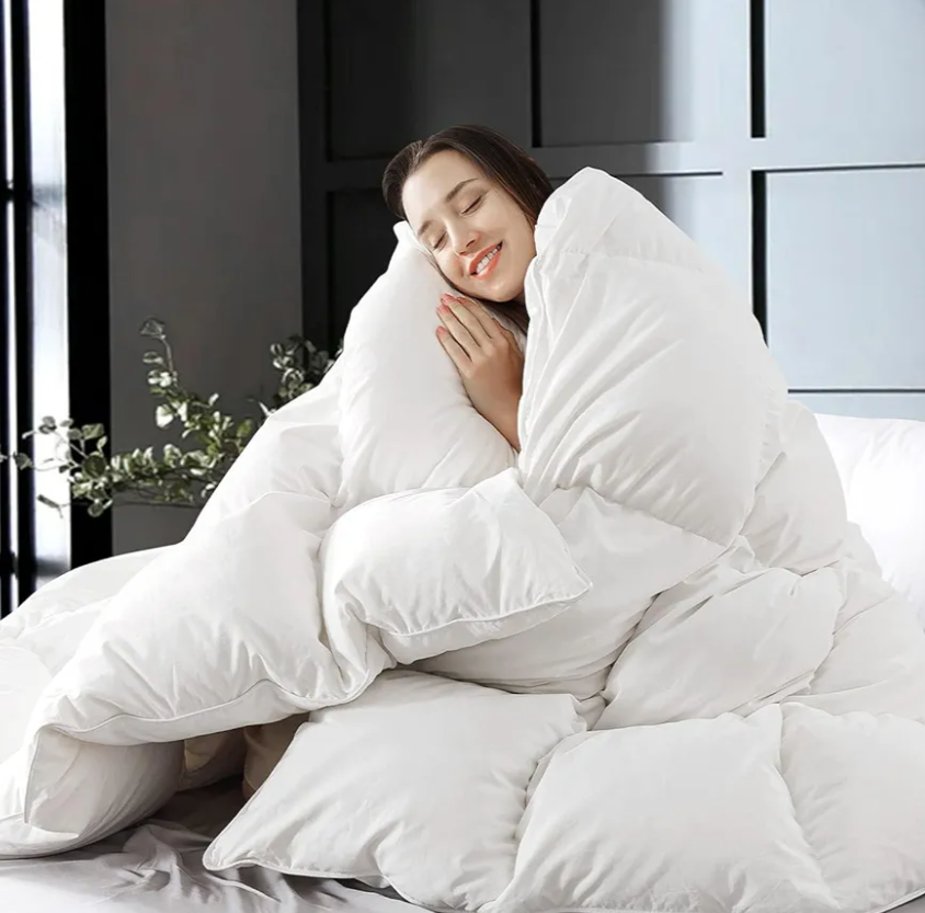 WhatsBedding Feather Down Fiber Comforter,Filled with Feather and Down Fiber, All Season White Luxury Bed Comforter,Ultra Soft 100% Cotton Duvet Insert,King Size 106"x90"