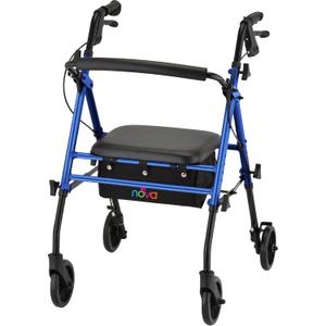 NOVA Buzz Rollator Walker – Lightweight Folding Rolling Walker with Seat, 6” Wheels & Locking Hand Brakes, Everyday Mobility Aid for Seniors & Adults, Blue