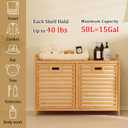 Baveke Double Laundry Hamper with Shelf- Bamboo Storage Cabinet, Natural, 2 Bag-1 Tier
