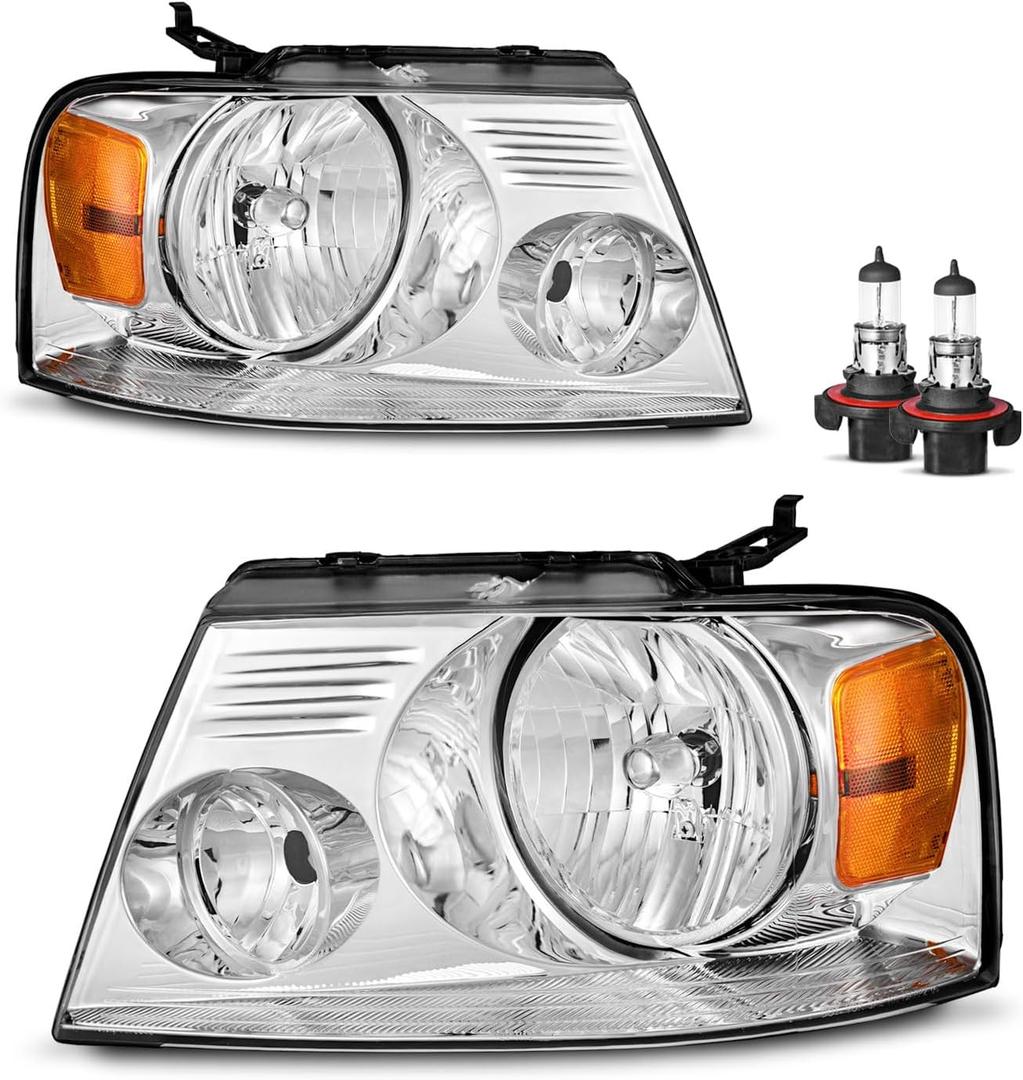 Headlights for 2004-2008 Ford F150, for 2006-2008 Lincoln Mark LT Halogen Headlamp Replacement, High/Low Beam W/Bulbs, Driver & Passenger Side