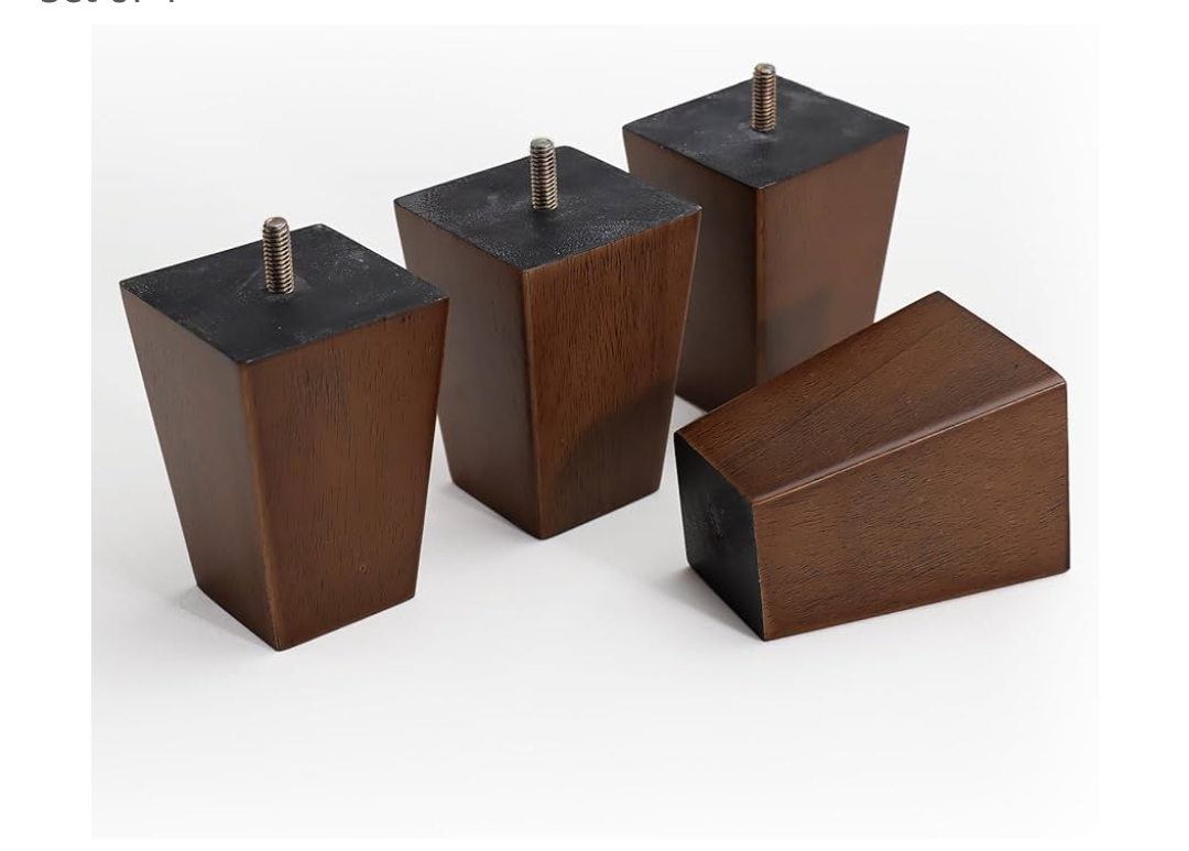 Solid Wooden Furniture Legs 4 Inch, Natural Wood Mid Century Brown Square Legs Furniture Replacements Feet for Couch Legs, Sofa Legs, Cabinet Legs, Bench Legs, Bed Legs, Set of 4
