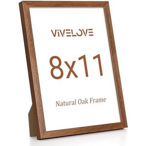 Vivelove 8x11 Picture Frame, High-End Natural Oak 8 x 11 Wooden Frame with Tempered Glass, 8x11 Wood Photo Frame for Wall or Tabletop, Wall Hook Included for Art Photo and Prints, Walnut