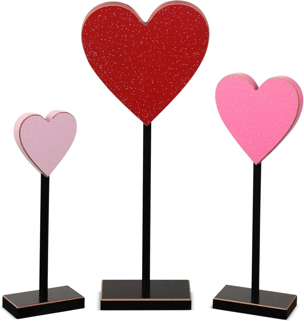 Panelee 3 Pcs Valentines Day Heart Wooden Sign Love Heart Shape Tall Standing Table Sign Valentines Day Wooden Decor for Home Farmhouse Table Centerpiece Decor